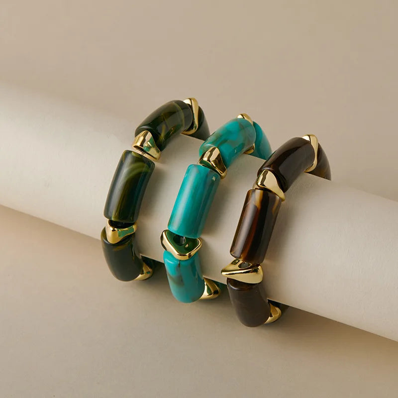 PFT Bohemian Style Personalized Elastic Acrylic Blended Texture Design Bracelet Fashionable and Simple MegaBDM