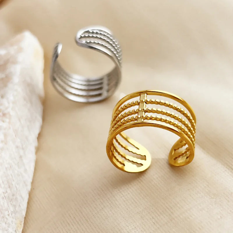 Fenyi Wholesale Jewelry Retro Fashionable Titanium Steel Female Geometric Non-fading Gold and Silver Stainless Steel Open Ring