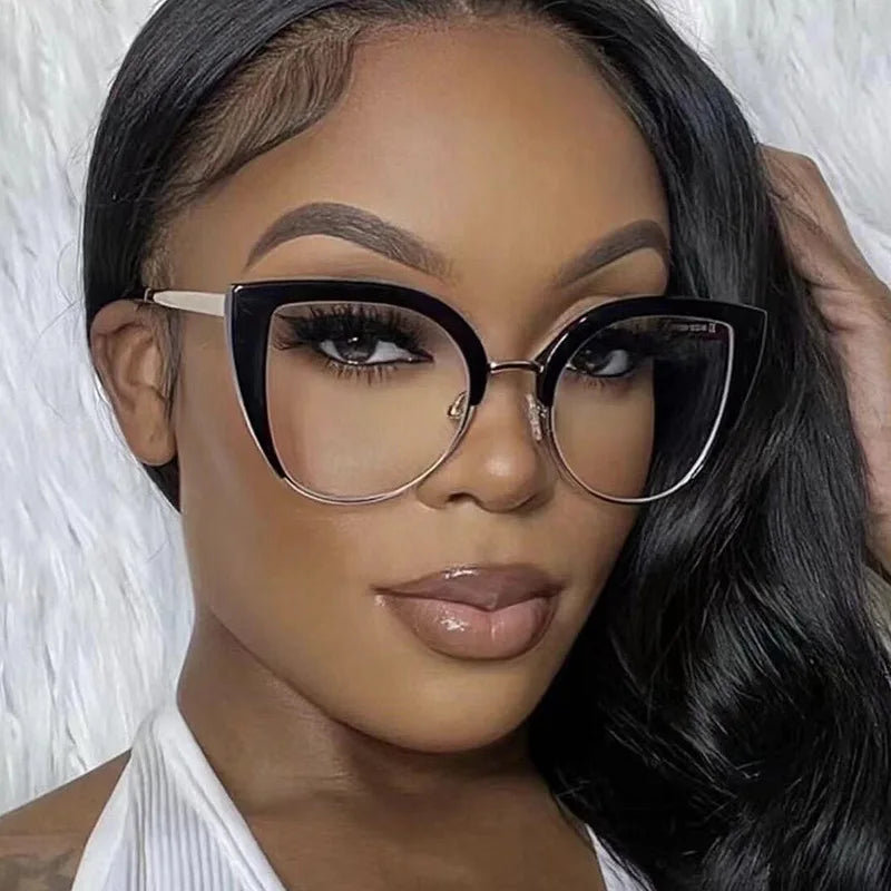 Custom Logo Fashion Vintage Women Big Frame Computer Eyeglasses Half Frame Cat Eye Anti Blue Light Glasses Women