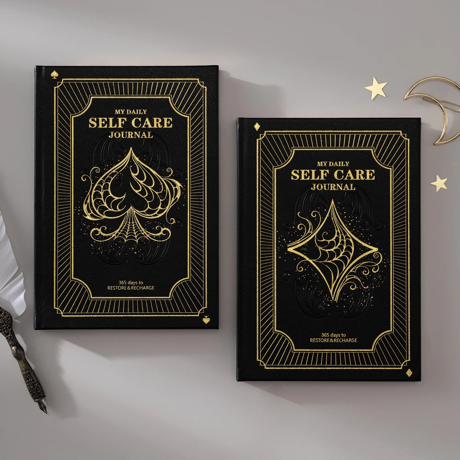 LABON Luxury Black Gold Foil Self Care Journal Daily Wellness Diary for Women 365 Days Mental Health and Mindfulness Planner
