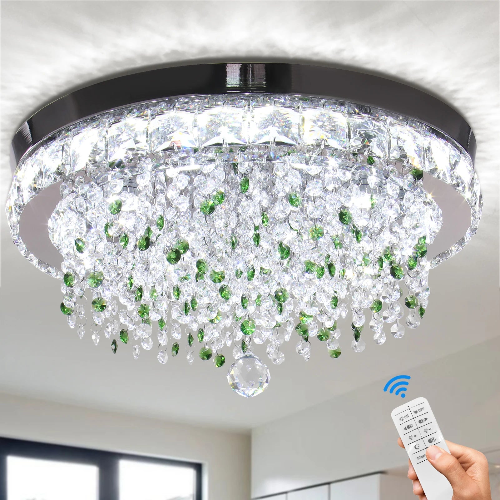 18'' Crystal Chandelier Ceiling Modern Chandeliers 6000K LED Crystal Ceiling Light for Bedrooms Living Room Dining Room