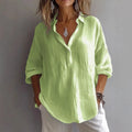 2025 Spring/Summer European and American Women's Solid-Color Casual Loose-Fit Long-Sleeve Linen V-Neck Blouse