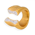 Ins Style 18K Gold Plated Zircon Enamel Ring Jewelry Stainless Steel Waterproof Open Rings for Women Wholesale