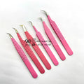 Pink Diamond Grip Eyelash Extension Tweezer with Fiber Tips Wholesale Precision Pointed Stainless Steel Eyelash Tweezers