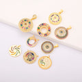 QIKU Wholesale Round Pendant Charms Gold Plated Multicolor Cubic Zirconia for Necklace Jewelry Making