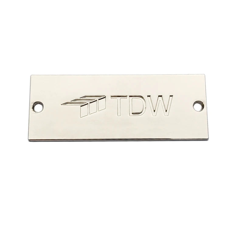 2023 Custom 2 Holes Engraved Metal Plate Logo Sewing Zinc Alloy Brand Garment Label Metal Tags With Custom Logo for Clothing