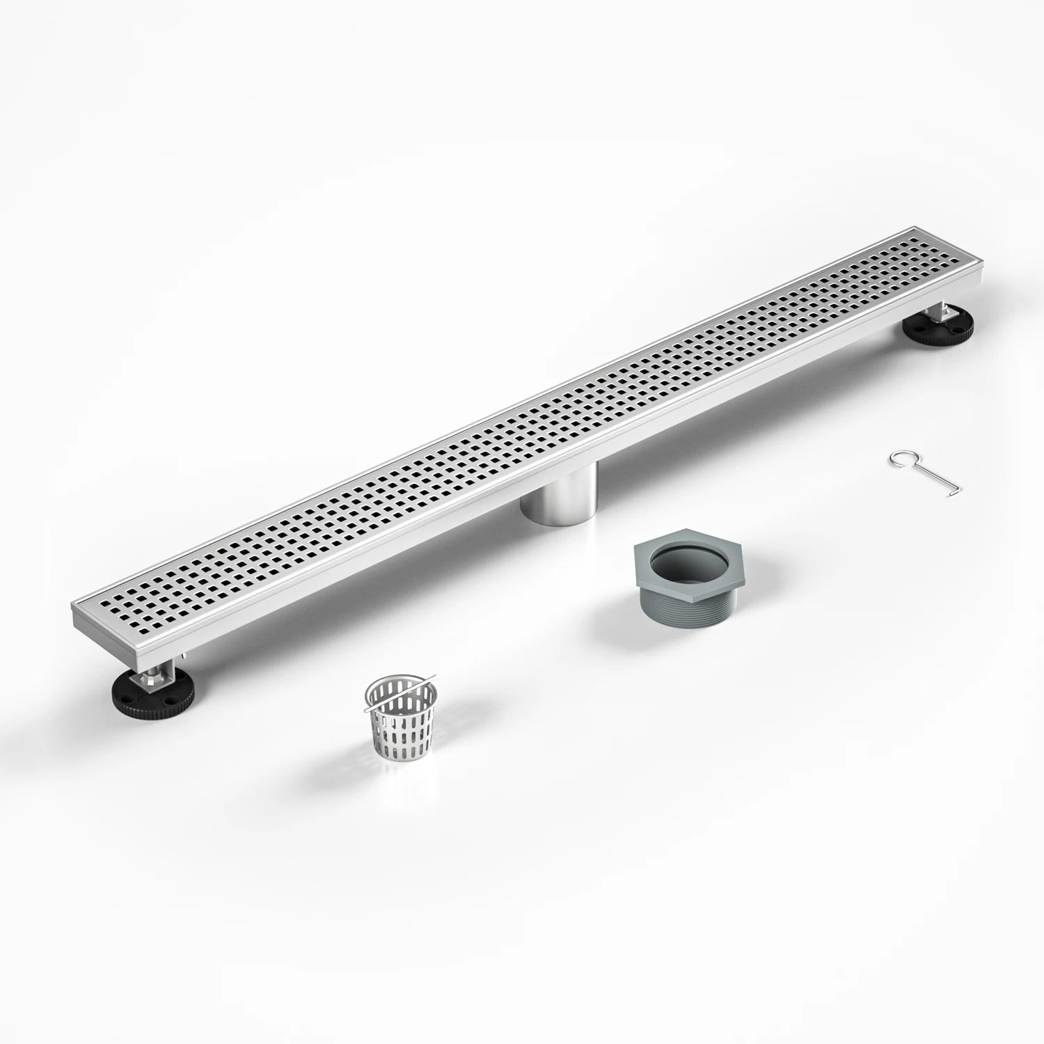 US Dropshipping 32\" Modern Design Stainless Steel Linear Floor Drain for Bathroom Rectangle Square Hole Cover Direct Outlet