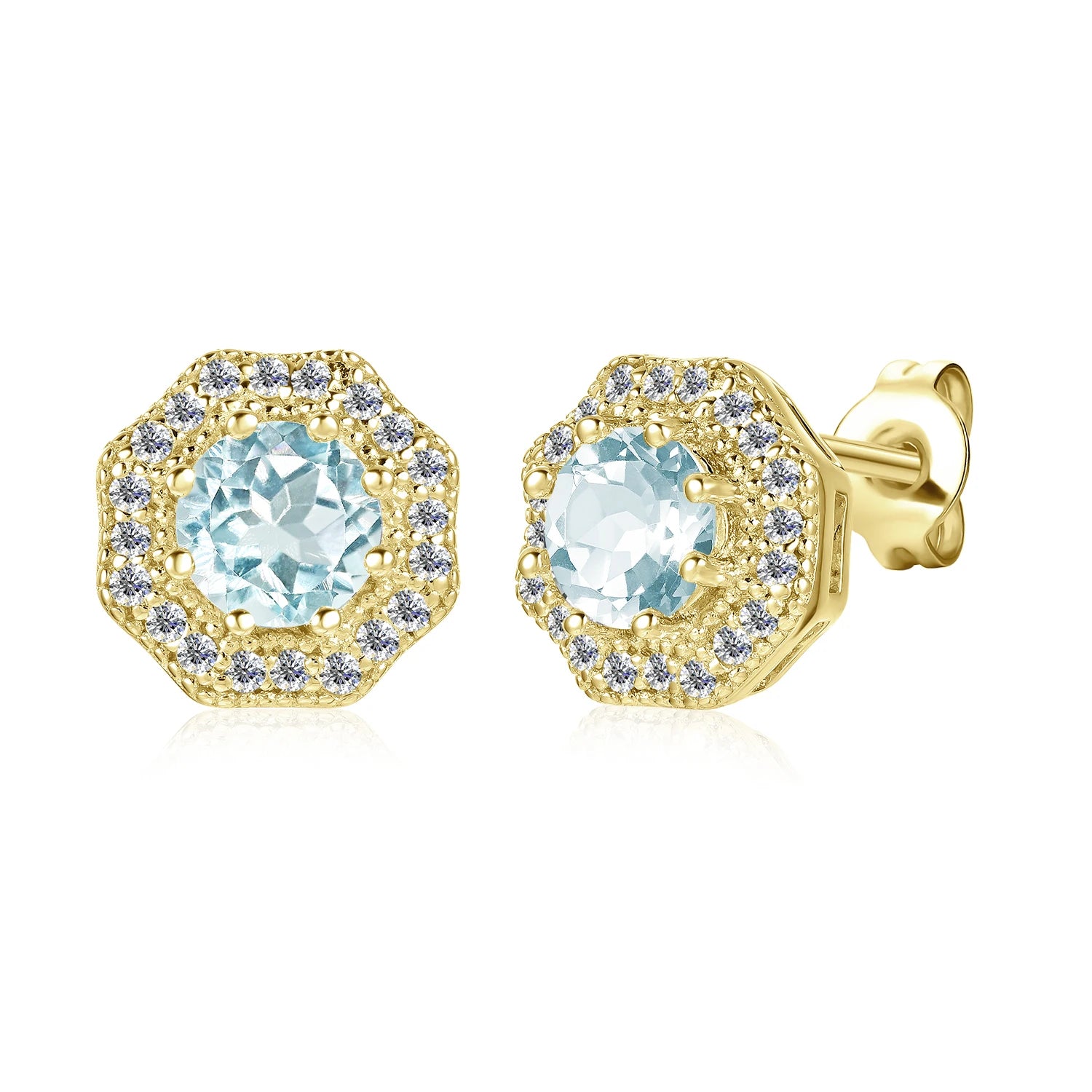 Boucle D'oreille Tendance 2026 Natural Gemstone Blue Topaz Jewelry 925 Sterling Silver Hexagon Stud Earrings Destiny Jewellery
