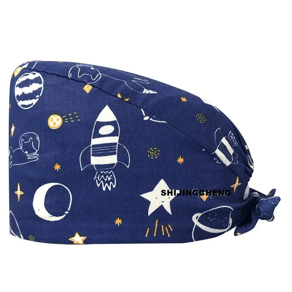 Classic Scrub Caps for Women Ponytail Satin Lined Surgical Caps for Women with Buttons & Sweatband MegaBDM