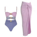 Monokini Bikinis Sets Two-piece Women Beachwear Bathing Suit 2025 New Swimsuit Vacation Color Block One Piece Cover up Swimwear