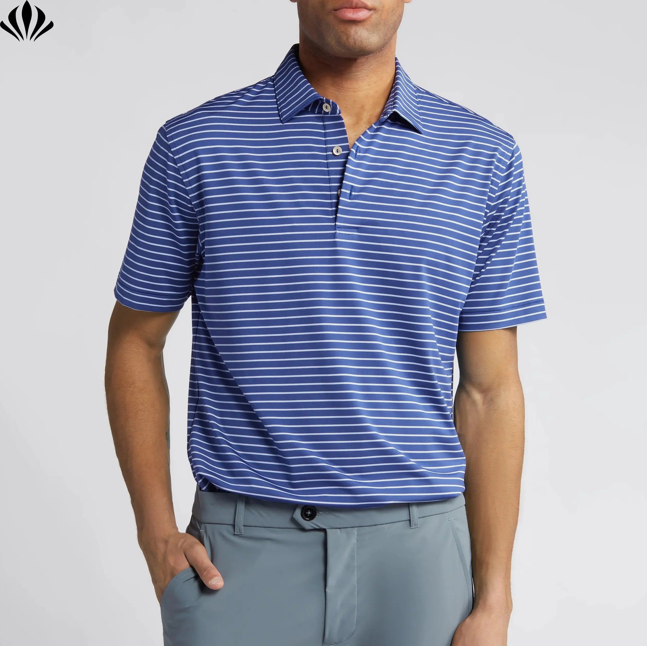 High Quality Performance Polyester Spandex Short Sleeve Striped Golf Polo Shirt for Men