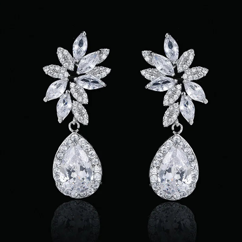 LOW MOQ Silver Plated Brass Zircon Drop Earrings for Bride Wedding
