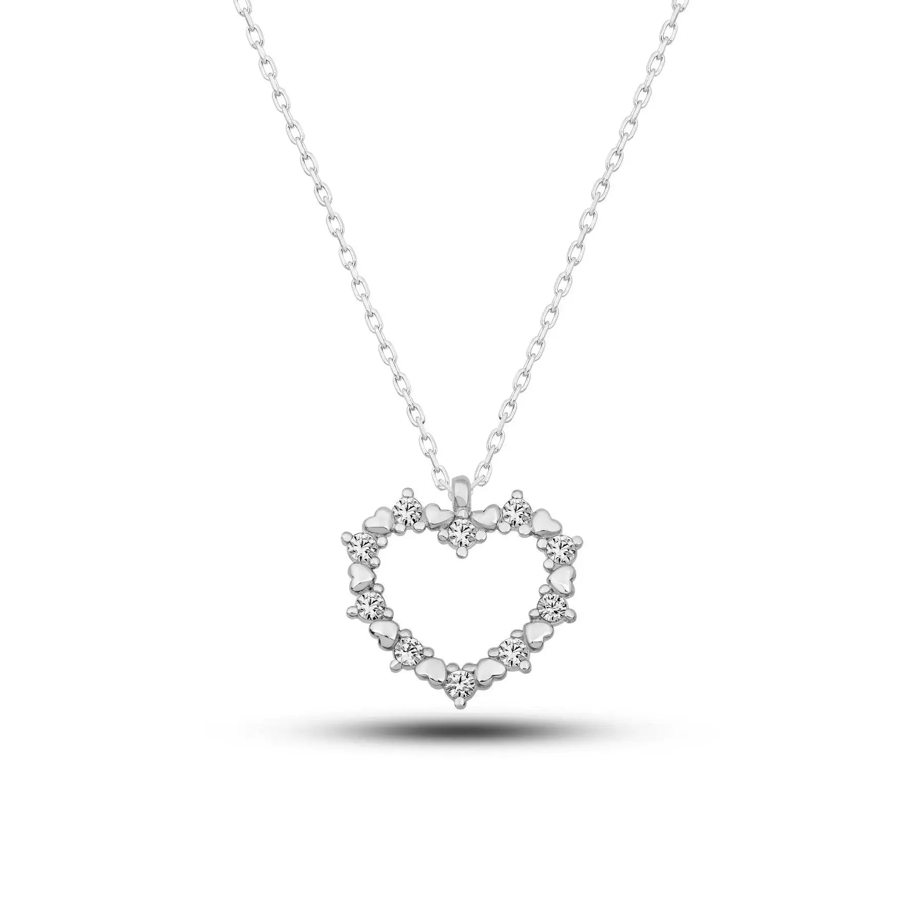 Women's Trendy Classic Heart CZ Zircon Bezel Setting Pendant Necklace Engagement Wedding Anniversary Party Gift 925 Sterling