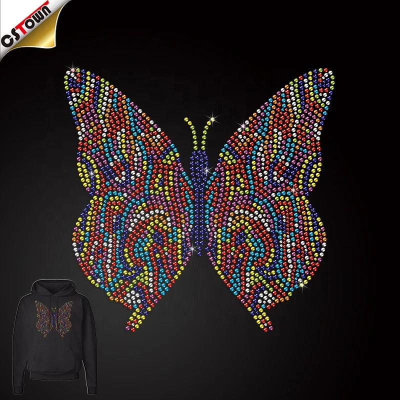 2024 Trend Products Hotfix Rhinestone Transfer Design for T Shirt Butterfly Custom Rhinestone Heat Transfer