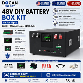 EU Stock 48v DIY Kits 51.2V 15Kwh LiFePO4 Battery Box JK PB2A16S20P Inverter BMS 4.3 Inch Touch LCD Horizontal Metal Box Kit