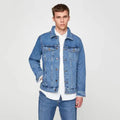 Classic Men's Washed Blue Denim Jacket With Custom Embroidery Motorcycle Jean Style Outerwear