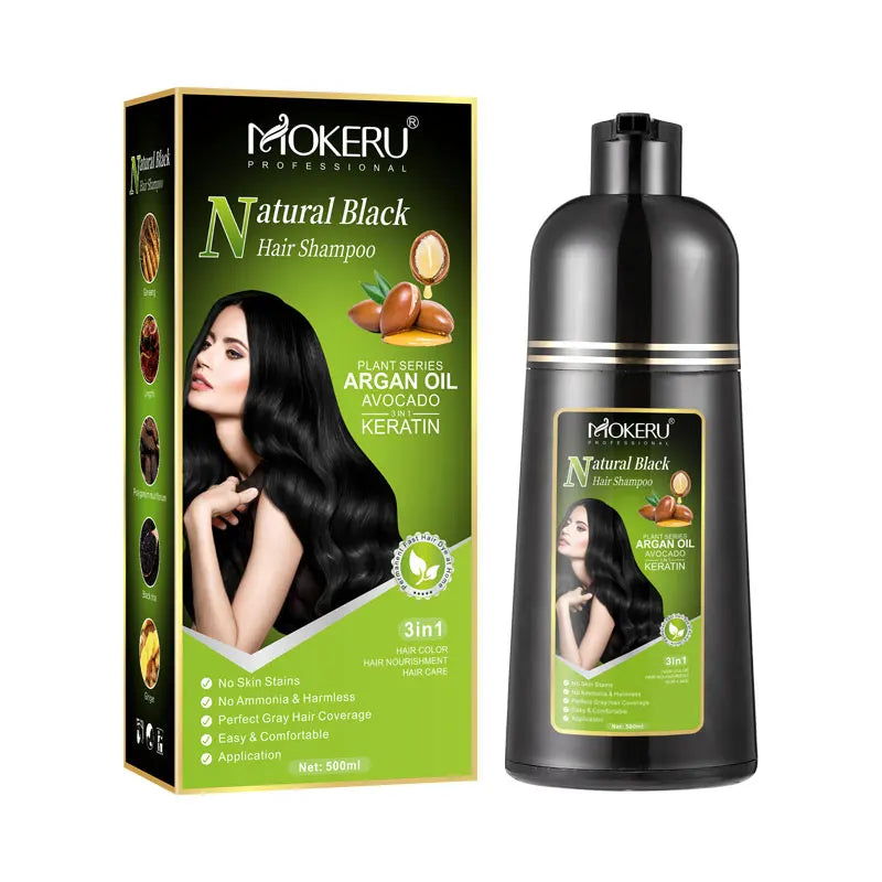 MOKERU Fast Color Long Lasting 500ml Argan Hair Color Shampoo for Home Use Cover White Hair Color Dye Shampoo No Touch Skin