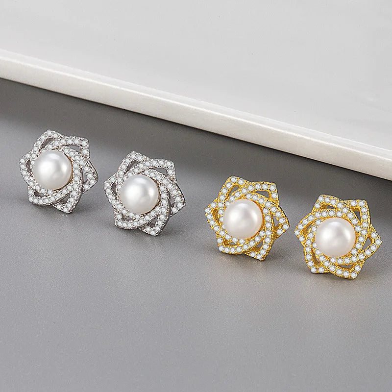 Good Quality Temperament Style Pearl Earrings Sterling Silver Gold Plated Fine Jewelry Earrings for Women Wedding