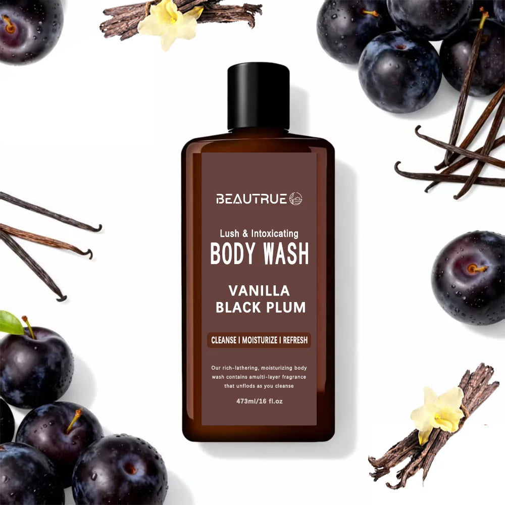 Factory Wholesale Luxury Body Wash Moisturizing Natural Fragrance Shower Gel Nourishing Black Plum Incense Madagascar Vanilla