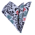 White with Green and Black Floral Printed Viscose Neckerchief
