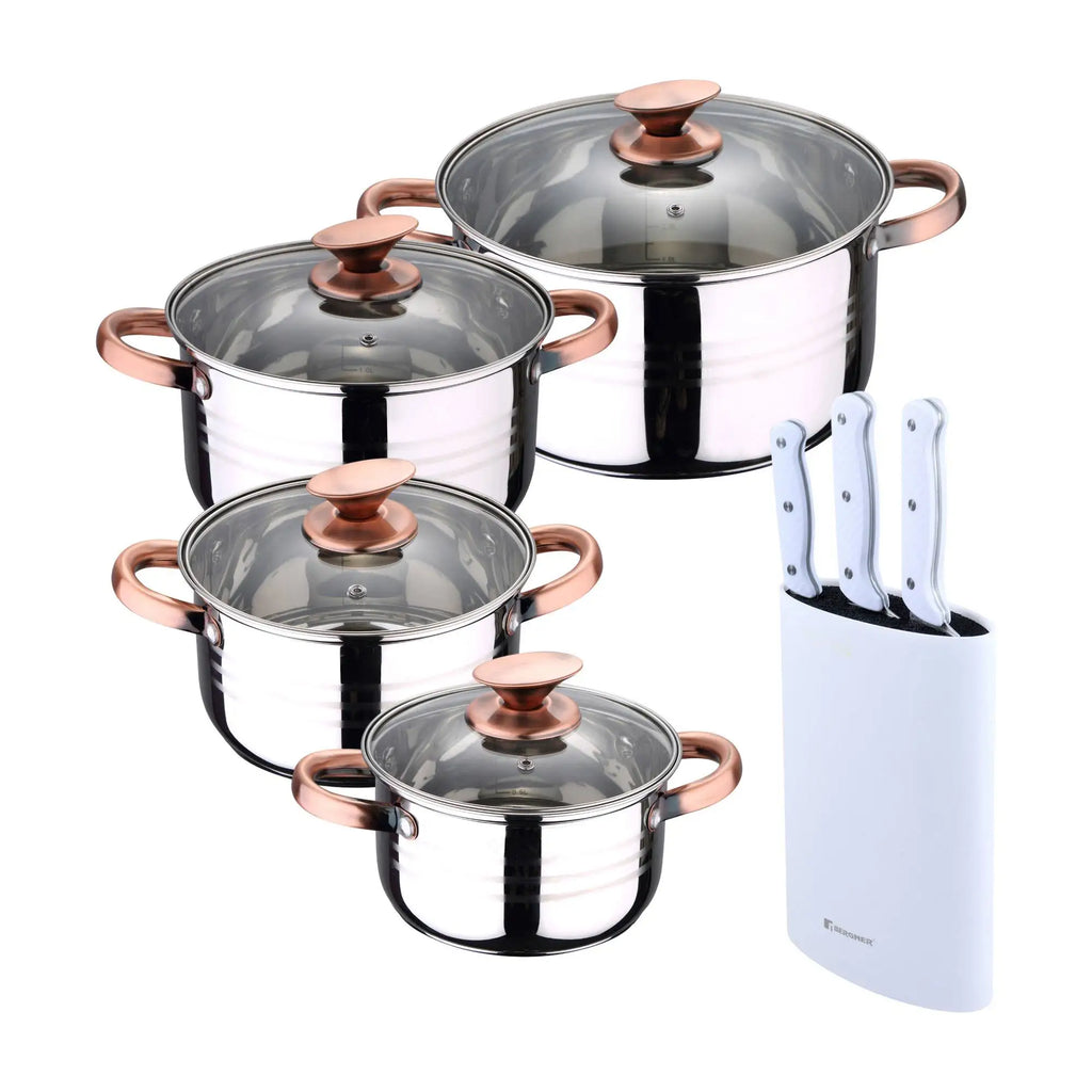 8-piece stainless steel cookware set suitable for induction cooktops San Ignacio Premium Collection + Bergner NATURALLY