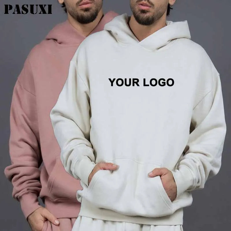PASUXI High Quality Casual Hooded Mens Hoodie Essential Letter Logo Double Line Chest Style Sweater Men Loose Hoodies