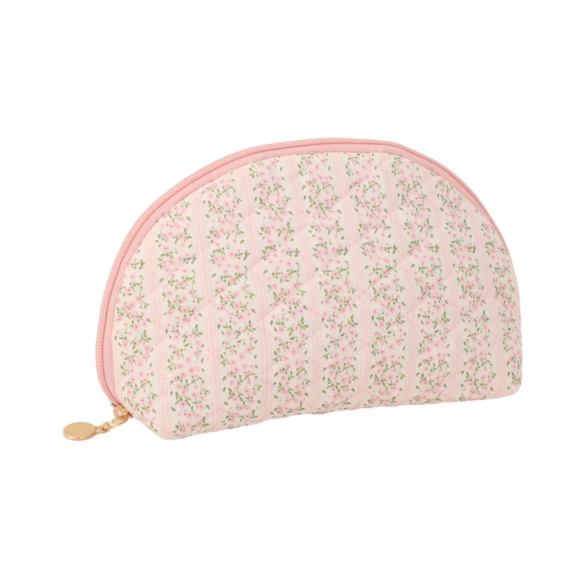 Lovely Makeup Storage Pouch Portable Quilted Floral Cosmetic Bag Cotton with Zipper Closure Cheap Wholesale Custom Design