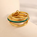 Dreamshow Three Layer Fashion Jewelry Rings Green Zircon Gold Plated Jewelry Waterproof Stainless Steel Rings