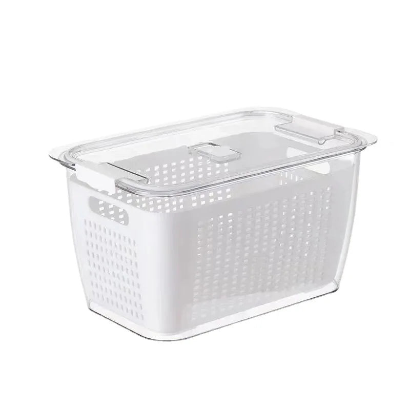 Refrigerator Fresh-keeping Box Food Grade Plastic Drain Transparent Double-layer Large Capacity Fruit Ice Box Storage Box