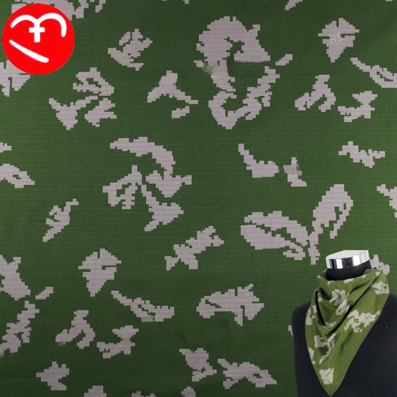 KLMK Russian White Camouflage Fabric Polyester Cotton Plaid NYCO50/50 Ripstop Tactical Outdoor Clothing Fabric
