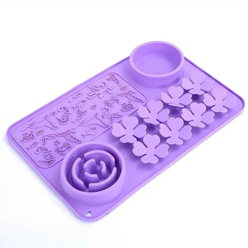 Dog Slow Feeder Food Mat Multifunctional Silicone Cat Licking Mat Snuffle Mat Food and Water Bowl Washable Non-slip Dog Food