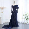 Jancember SZ256 Stylish Long Sleeve Sequins Beaded Asymmetric Evening Prom Dresses
