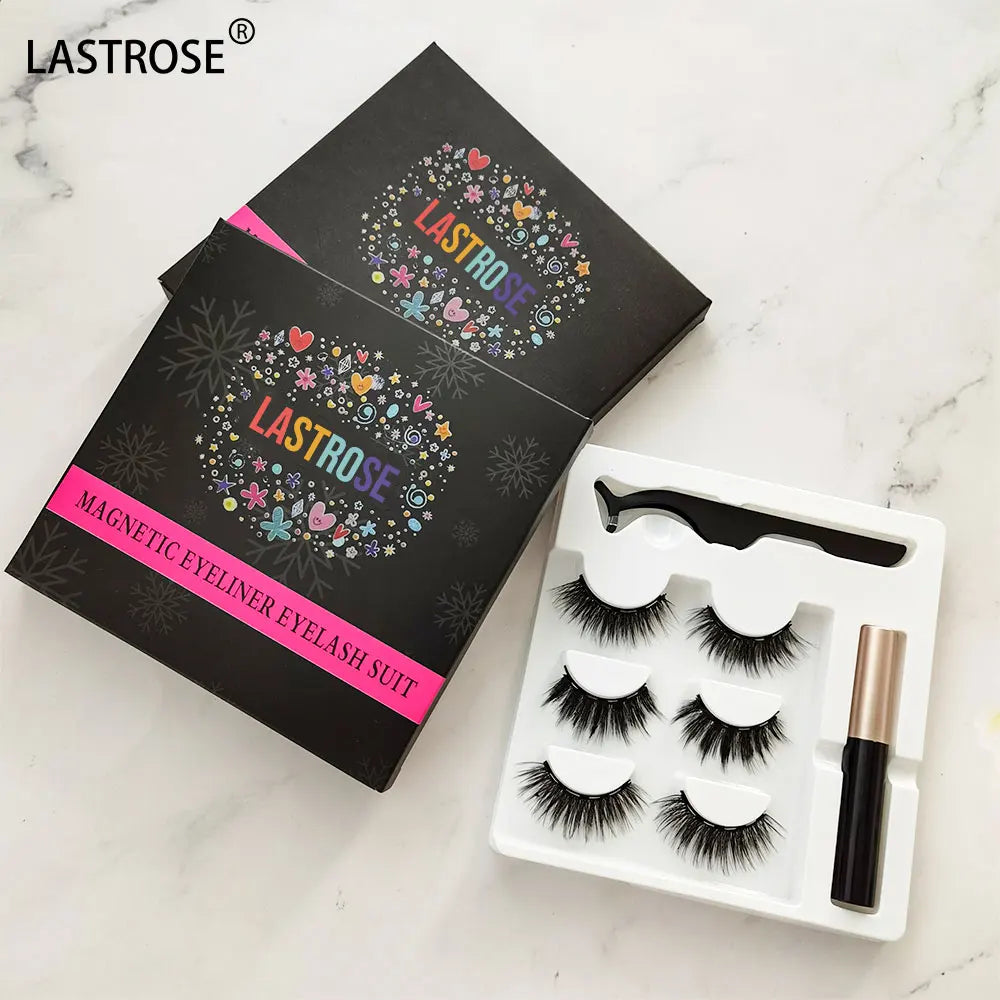 OEM Logo 3pair 5D Natural Magnetic Eyeliner and Eyelashes Set False Eyelashes and Tweezer with Custom Logo