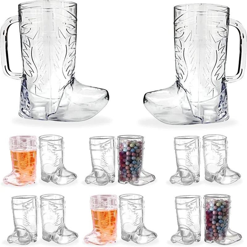 17oz Creative Cowboy Embossed Plastic Wine Glass Boot Handle Transparent Boot Cup for Beer Wine Spirits Party Beverages Novelty