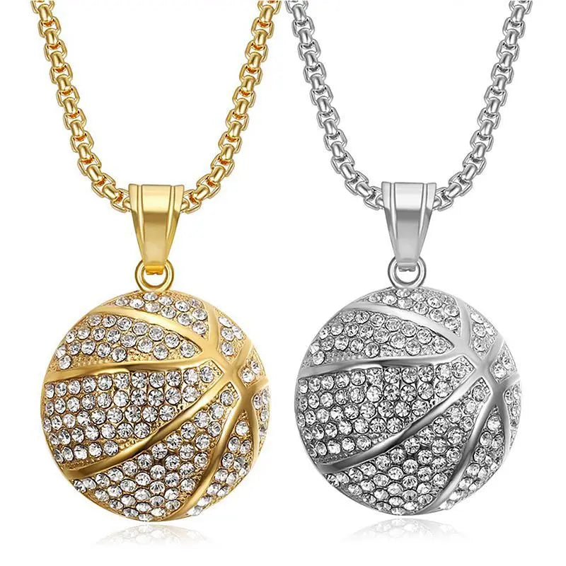 Hot Sale Gold Plated Stainless Steel Basketball Pendant Necklace for Men