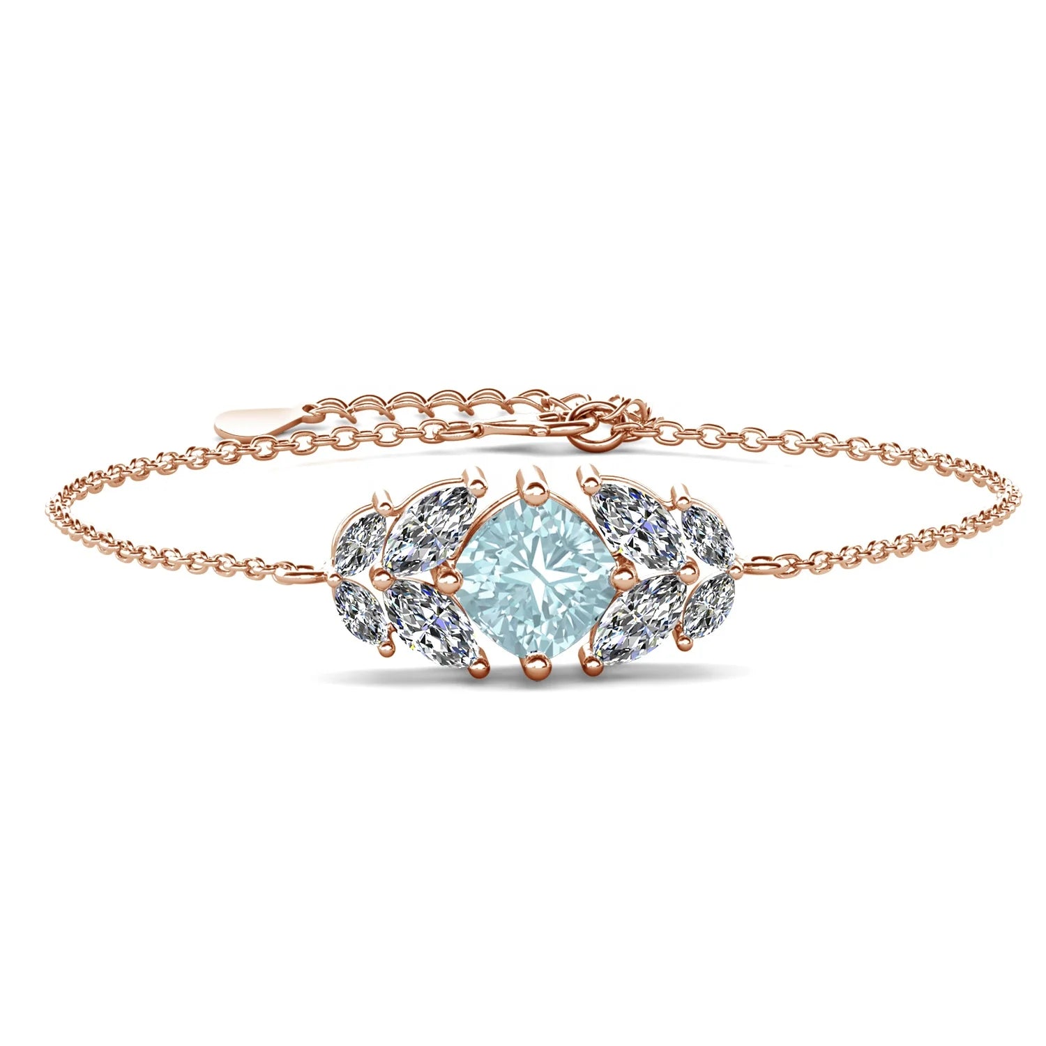925 Sterling Silver Natural Gem Stone Jewelry Blue Topaz Adjustable Chain Bracelet for Women Destiny Jewellery
