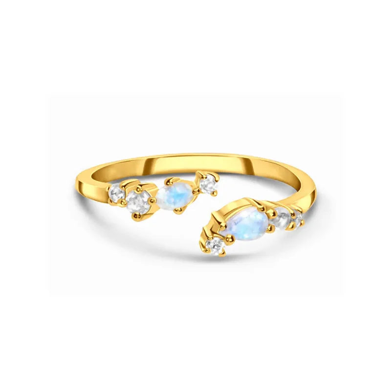 Low MOQ Wholesale Adjustable Jewelry Sterling Silver Gold Plated Moonstone Rings 925 Open