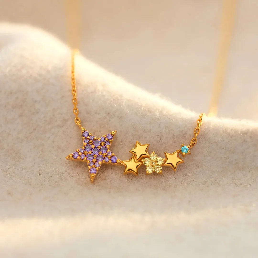 Colorful Zircon Star Pendant Necklace 925 Sterling Silver Low MOQ