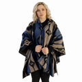 Exve Exclusive Blue Beige Black Ethnic Patterned Wool Warm Poncho Hood Unisex Winter Shawl Turkey Camping Men Women PK-BLU-D
