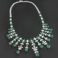 18K White Gold Luxurious Diamond & Emerald Necklace 15.17dtw 22.44etw-a From Diamond Collection