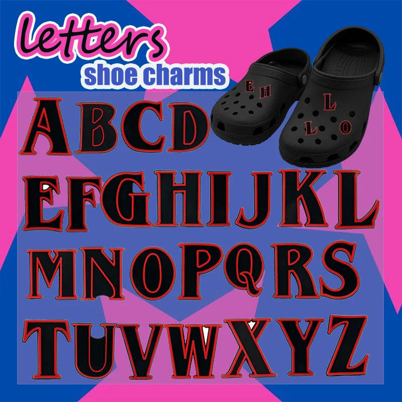 Wholesale Customized PVC 2D DIY Clog Girls Sandal Accessories Red Letters Shoes Decorations Black Cool Alphabet Shoe Rubber