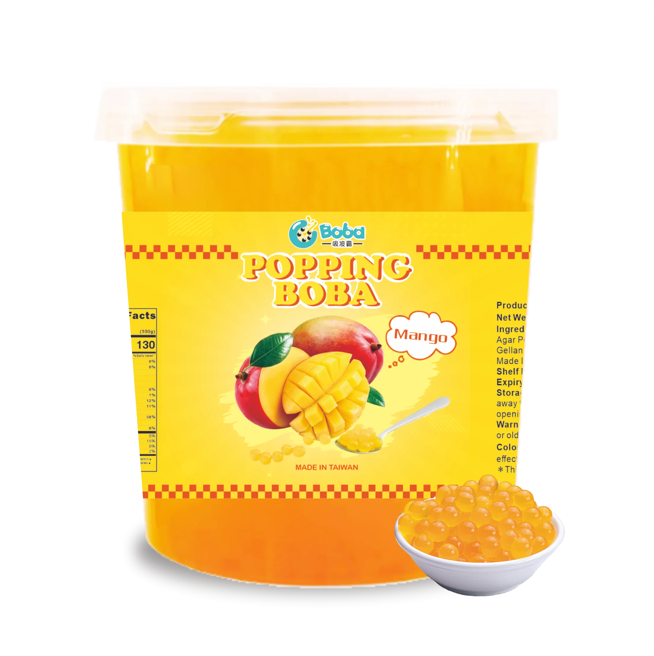 KEIFU Taiwan Mango Popping Boba 3.2kg HALAL/HACCP/ISO 22000 Certified Bubble Tea Yellow 12 Months Shelf Life Shop Use Bottle