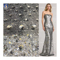 YX1301 Recently Popular 5+9+12+18mm 400 Gsm Heavyweight Silver Sequins Fabrics 3D Rose Flower Sequins Dress Fabric MegaBDM