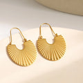 New Arrival Fashion Bohemia Style Flat Earrings Stainless Steel 18k Gold Plated Sector Rib Statement Earrings for Women