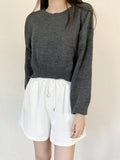 Solid Raglan Sleeve Sweater Women  Jumper Pull Solid Color Round Neck Knit Sweater