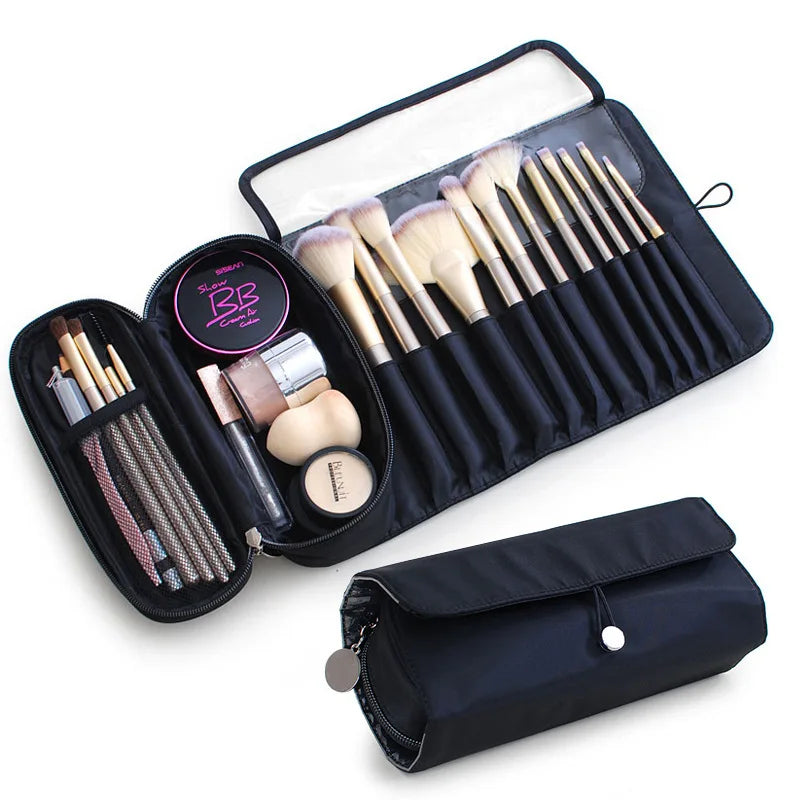 SW New Nylon Roll-up Makeup Pouch Custom Storage Bag Portable Handheld Transparent Eyebrow Pencil Eye Shadow Brush for Travel