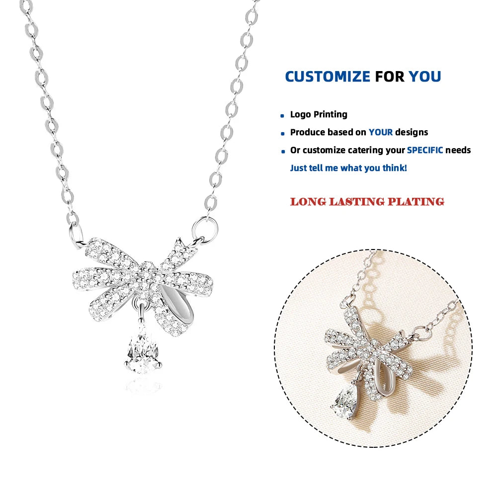 DY914 Zircon Full Diamond Bow Pendant Necklace Light Luxury and Simple High Grade Chain Accessories for Women