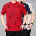 New Quality Soft Comfortable Loose Fit Chinese Hanfu Culture Dragon Print Short Sleeve Polo Shirt Costume for Men CTCS-003