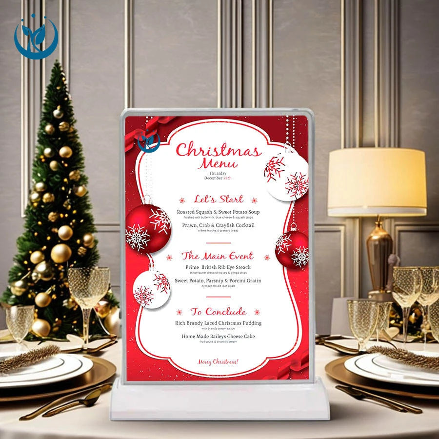 Dual Sided Restaurant LED Advertising Light Box Tempered Glass Charging Desktop Menu Poster Frame