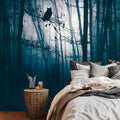 Germany Made Floral Blue Black Non Woven Vinyl Wall Mural Large Format for Bedroom Hospital Mall-3.71x2.80m